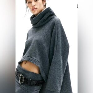 Free People Miley Charcoal Grey Cowl Neck Terry Sweater Pullover NWOT Women’s XS